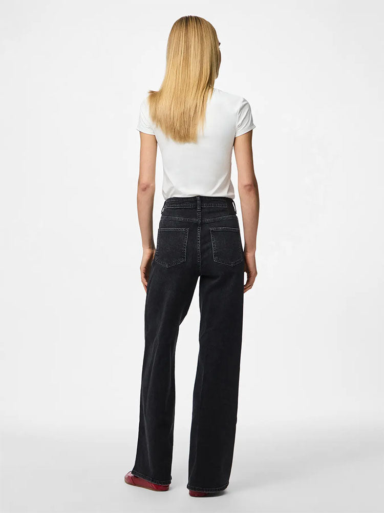 Pcsilke Mid Waist Wide Jeans-Black