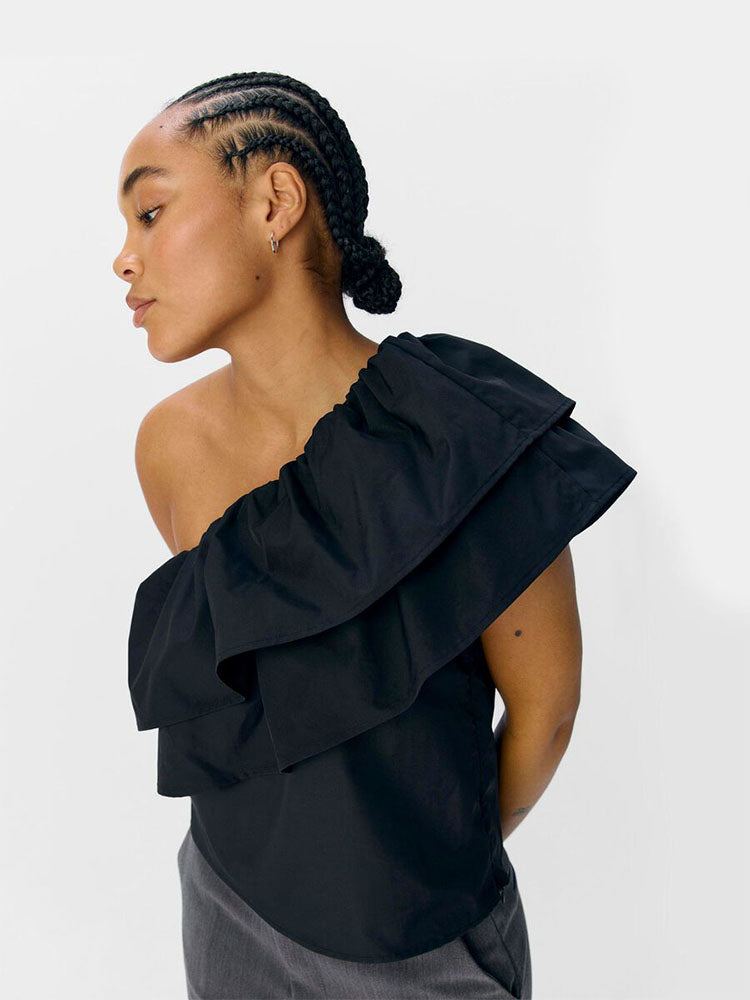 Objmira One Shoulder Top-Black