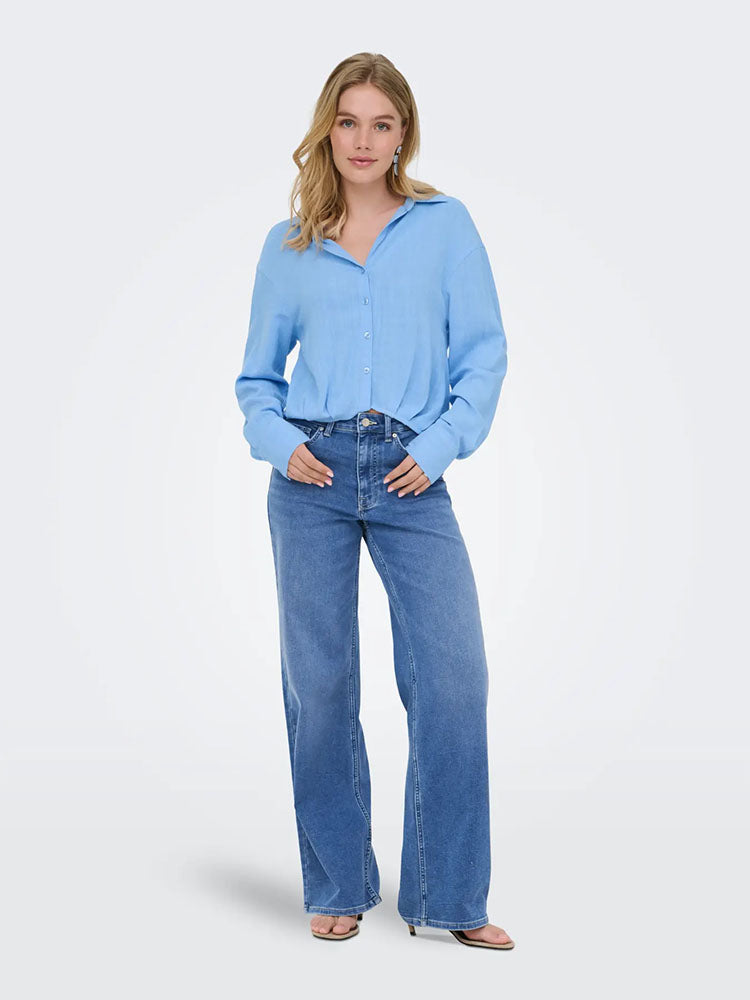 Onlsiesta Linen Balloon Shirt-Blue