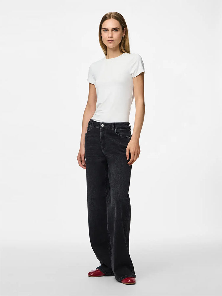 Pcsilke Mid Waist Wide Jeans-Black