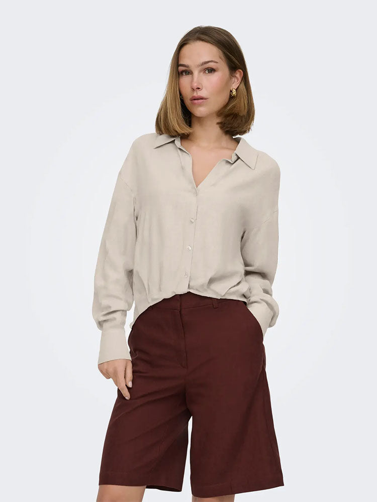 Onlsiesta Linen Balloon Shirt-Beige