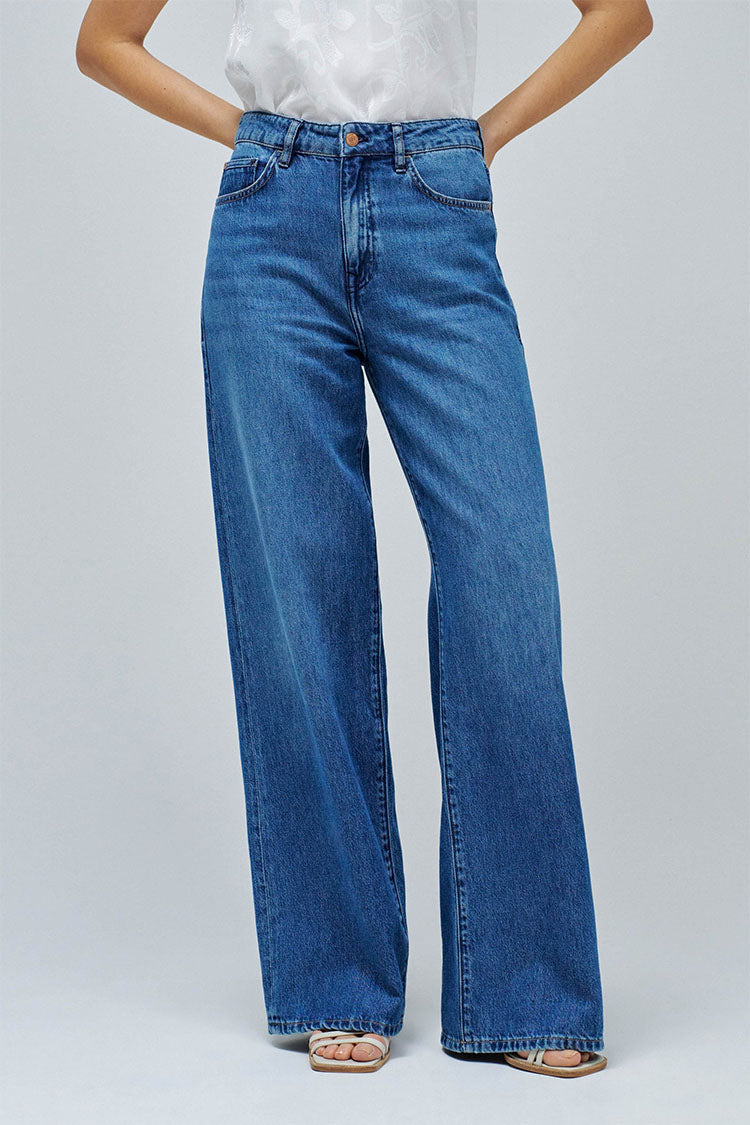 Salsa High Waist Wide Leg Jeans-Medium Blue Denim