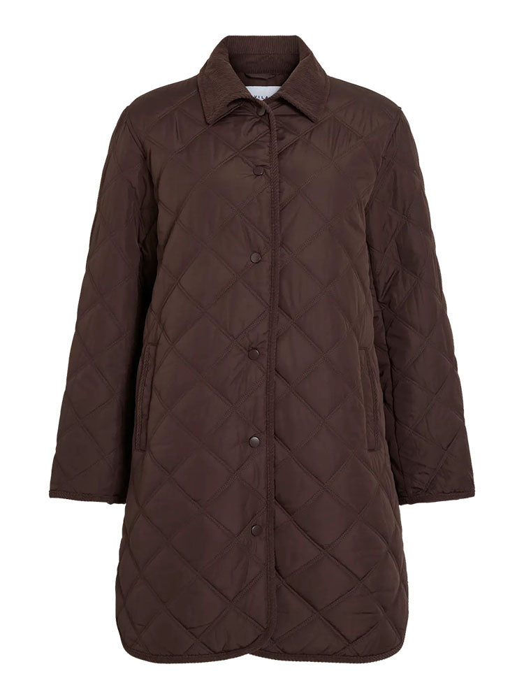 Viquila Corduroy Quilted Long Coat-Coffee Bean