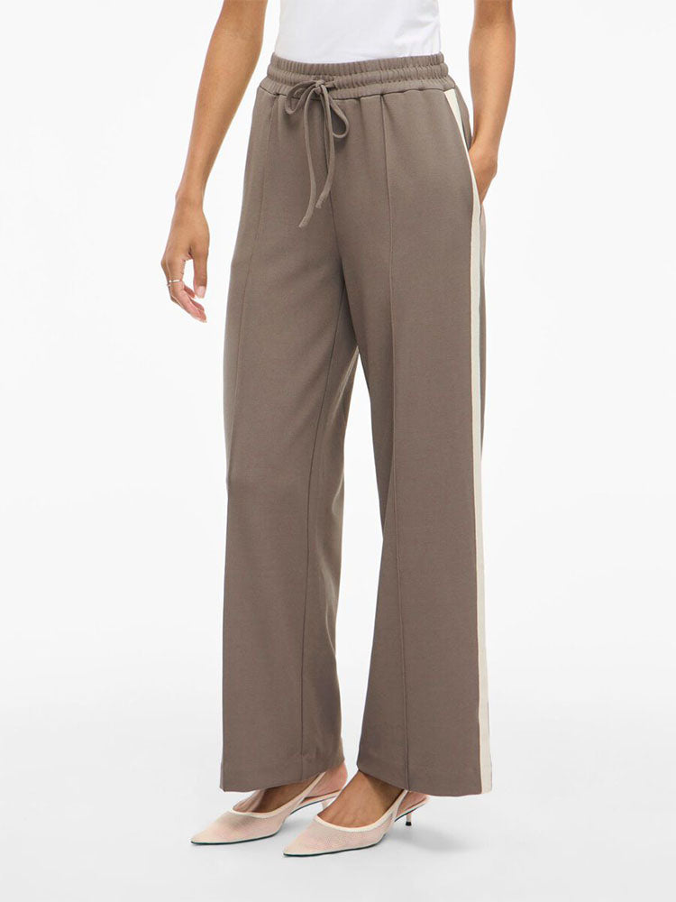 Viclua High Waist Trousers-Deep Beige/Cream Stripe