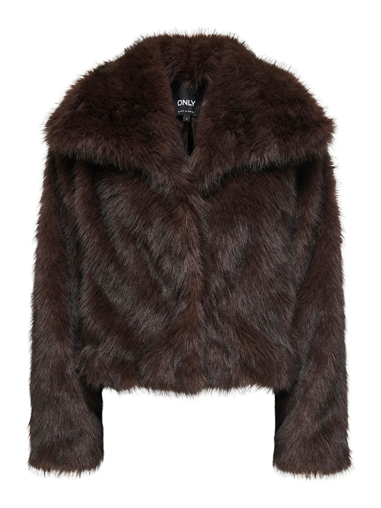 Onldawn Faux Fur Coat-Dark Chocolate