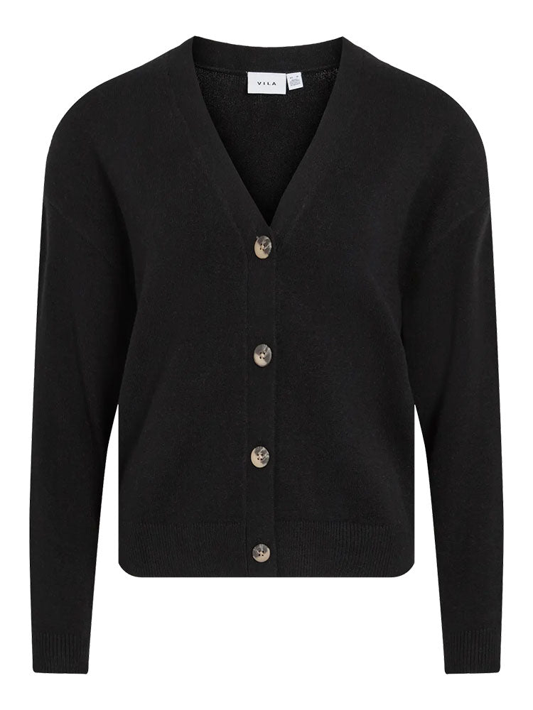 Viril V Neck Knit Cardigan-Black
