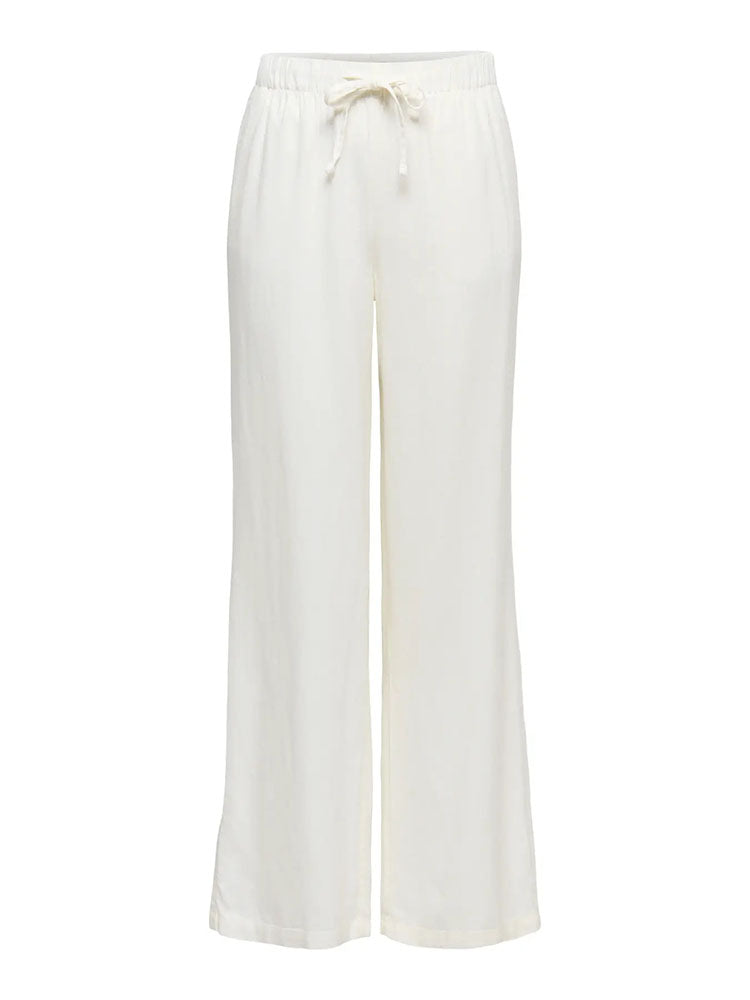 Onlgoa Mid Waist Linen Trousers-Off White