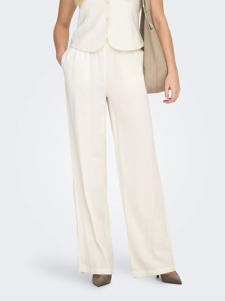 Onlgoa Mid Waist Linen Trousers-Off White