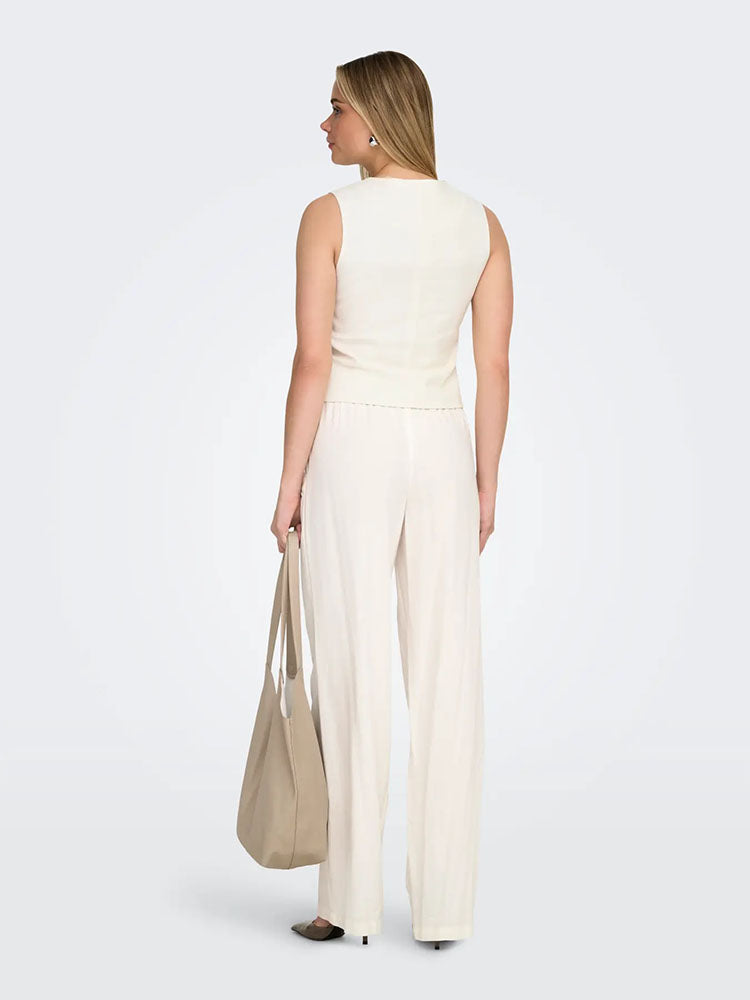 Onlgoa Mid Waist Linen Trousers-Off White