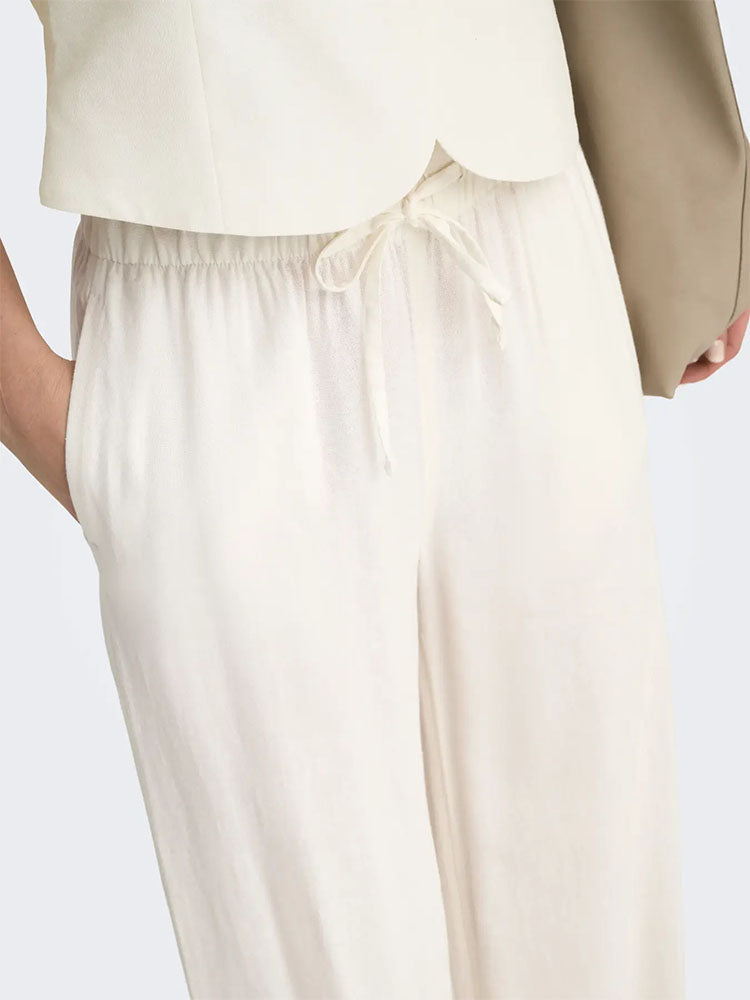 Onlgoa Mid Waist Linen Trousers-Off White