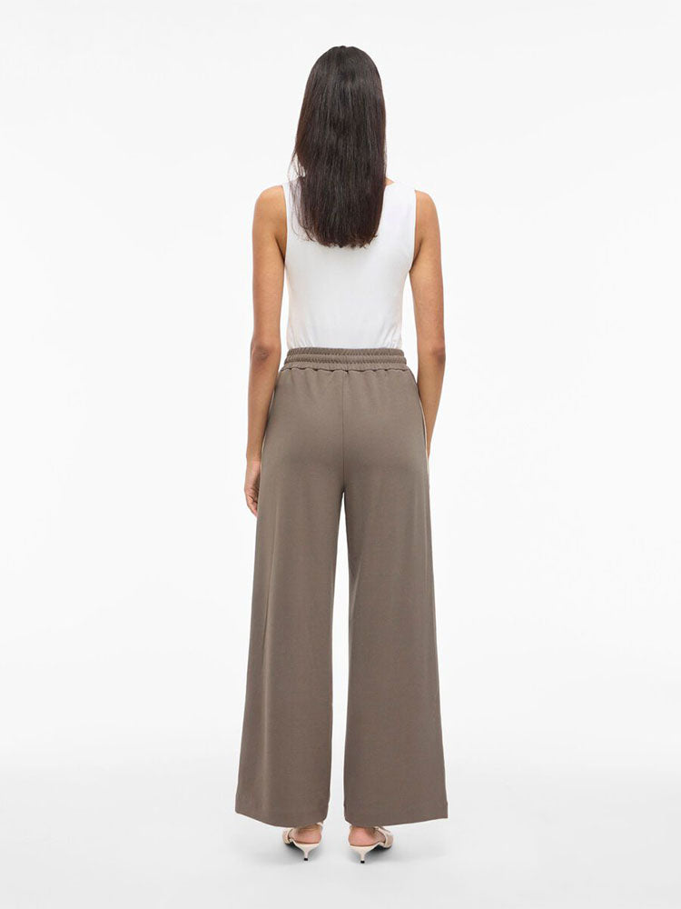 Viclua High Waist Trousers-Deep Beige/Cream Stripe
