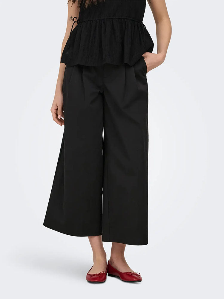 Onltanny Mid Waist Pleated Culottes-Black