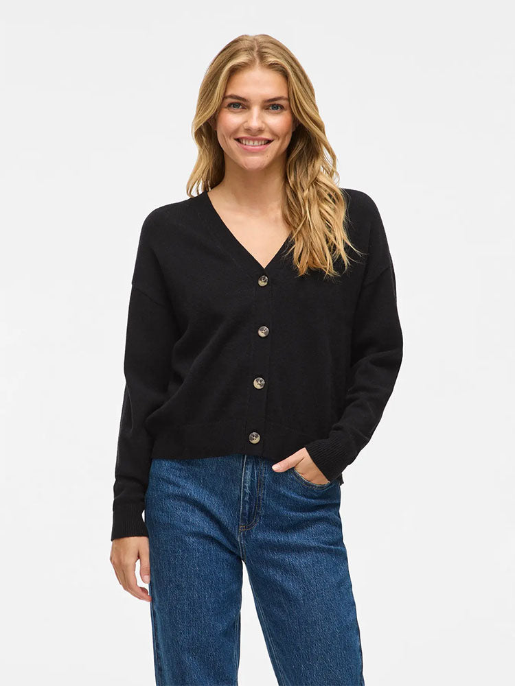 Viril V Neck Knit Cardigan-Black