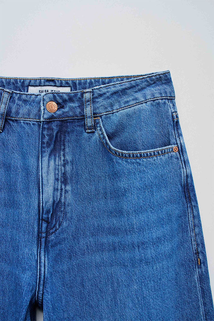 Salsa High Waist Wide Leg Jeans-Medium Blue Denim