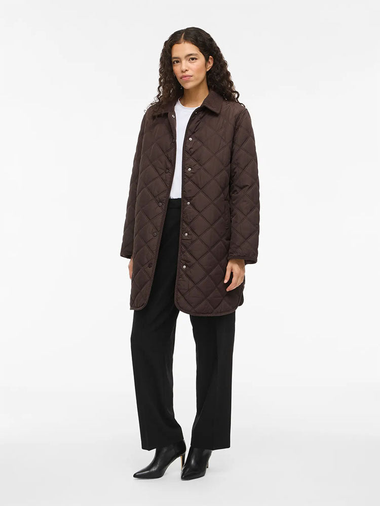 Viquila Corduroy Quilted Long Coat-Coffee Bean
