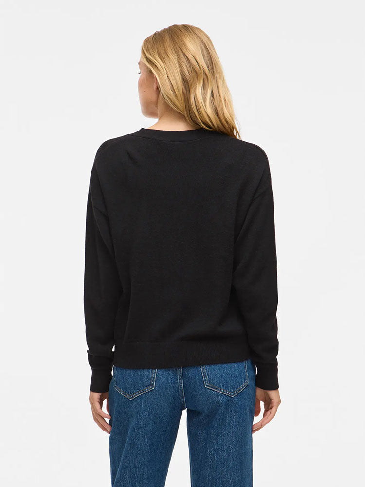 Viril V Neck Knit Cardigan-Black