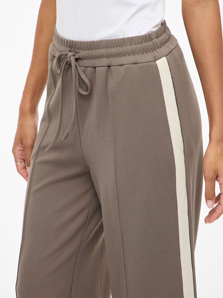 Viclua High Waist Trousers-Deep Beige/Cream Stripe