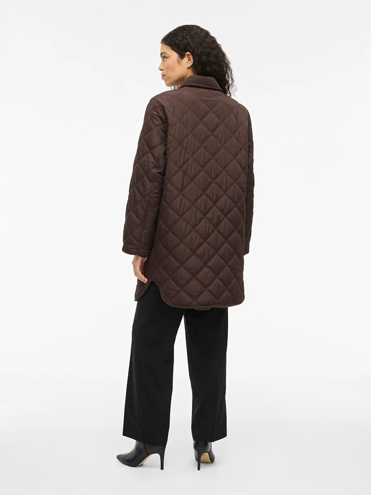 Viquila Corduroy Quilted Long Coat-Coffee Bean