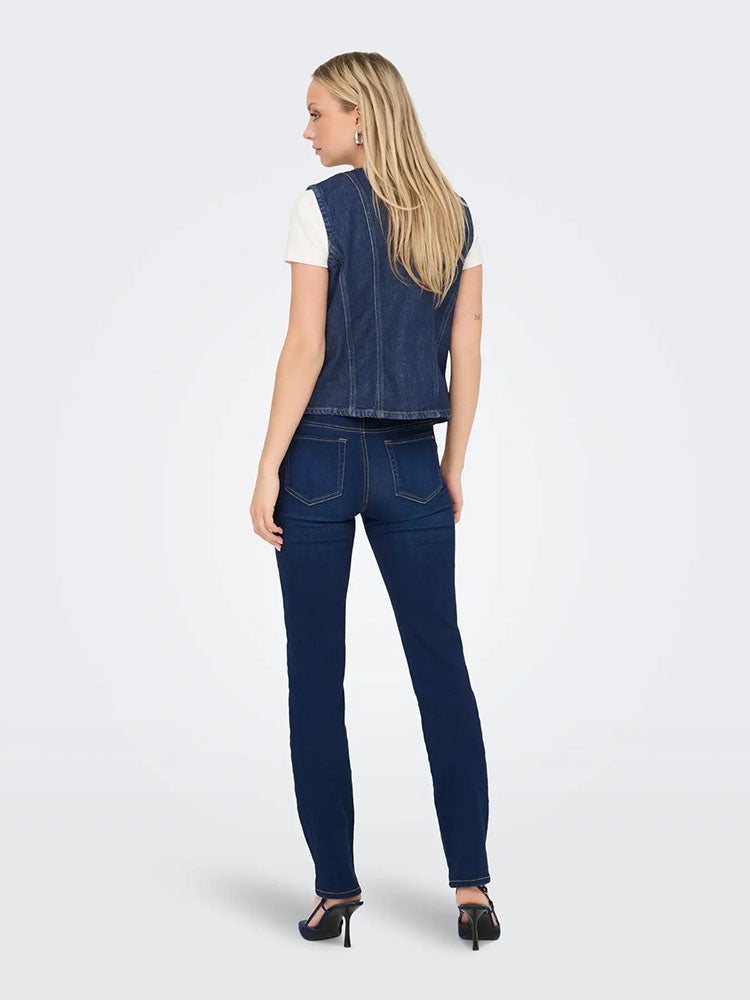 Onlaya Fitted Denim Waistcoat-Dark Blue Denim