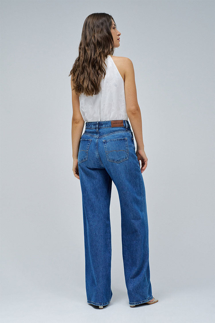 Salsa High Waist Wide Leg Jeans-Medium Blue Denim