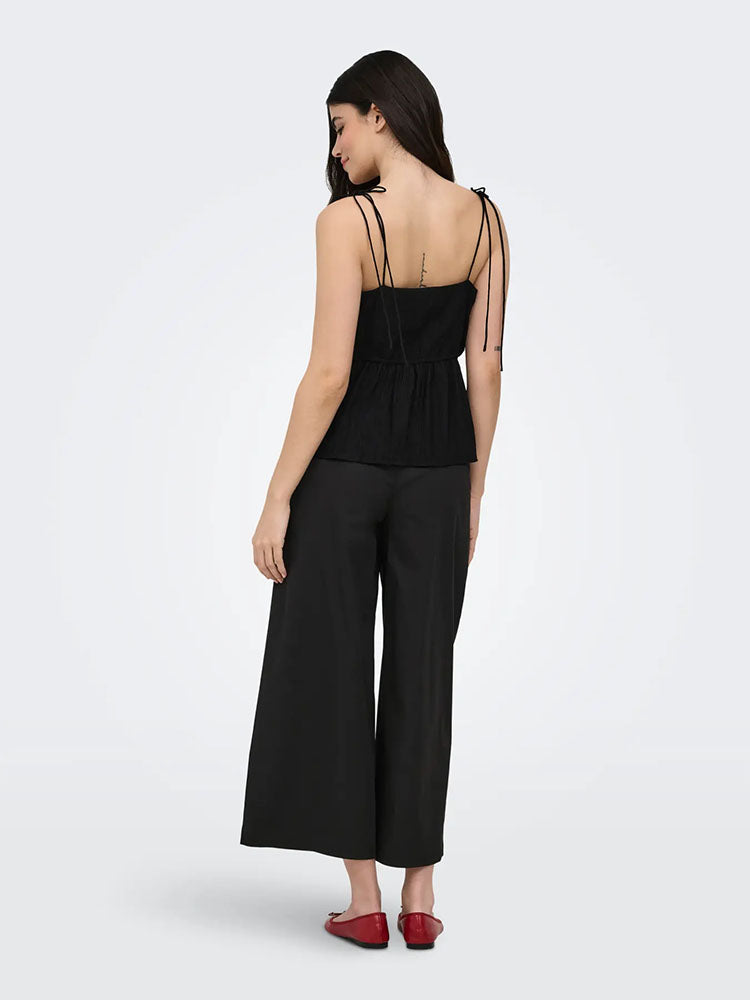 Onltanny Mid Waist Pleated Culottes-Black