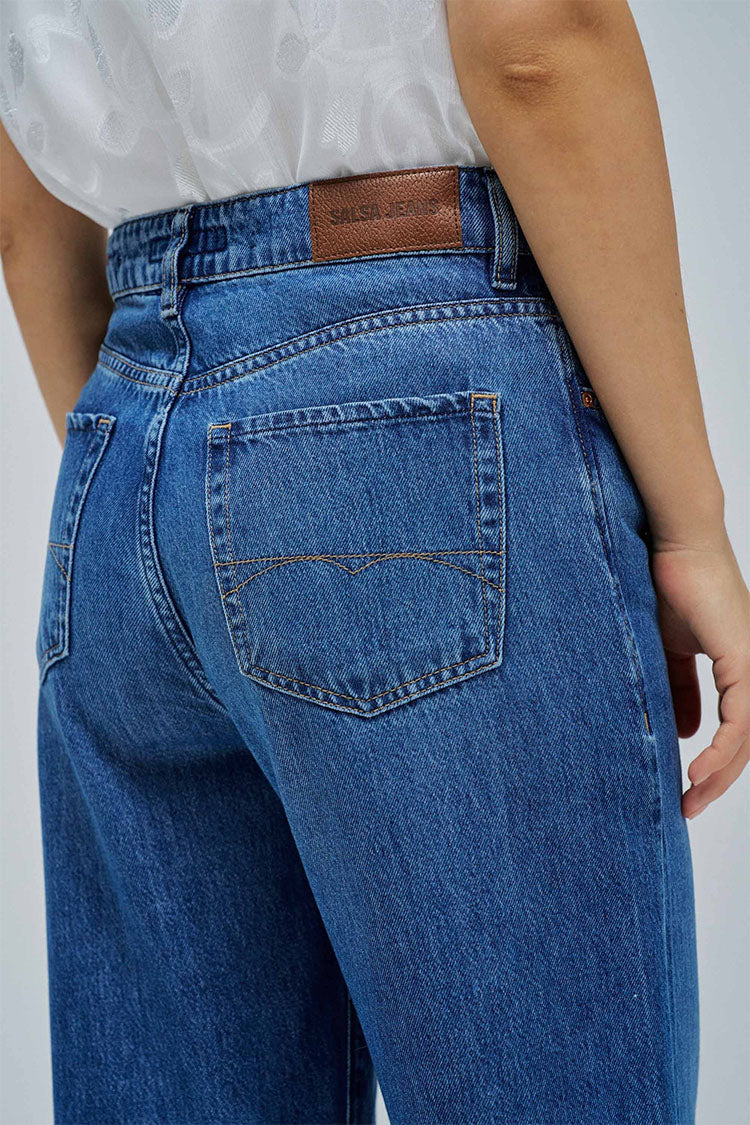 Salsa High Waist Wide Leg Jeans-Medium Blue Denim