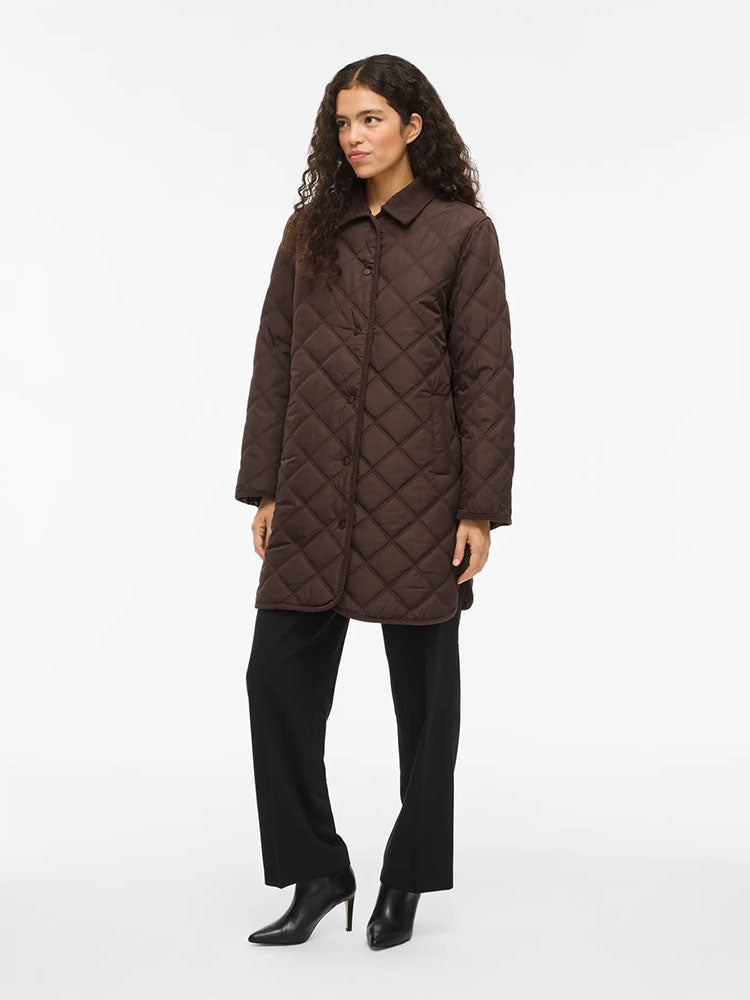 Viquila Corduroy Quilted Long Coat-Coffee Bean
