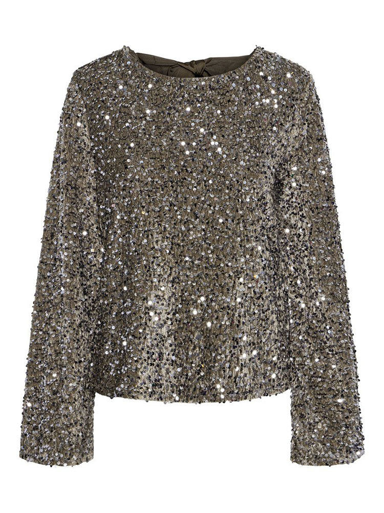 Pckam Deep Back Bow Deep Beige/Gold Sequins Top