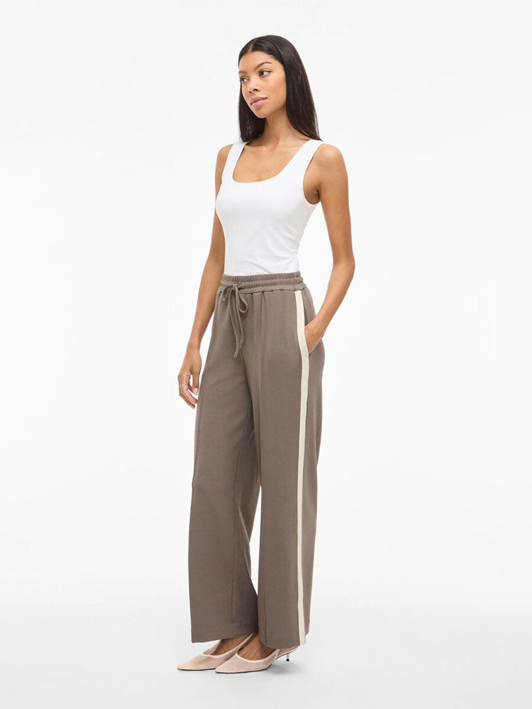 Viclua High Waist Trousers-Deep Beige/Cream Stripe