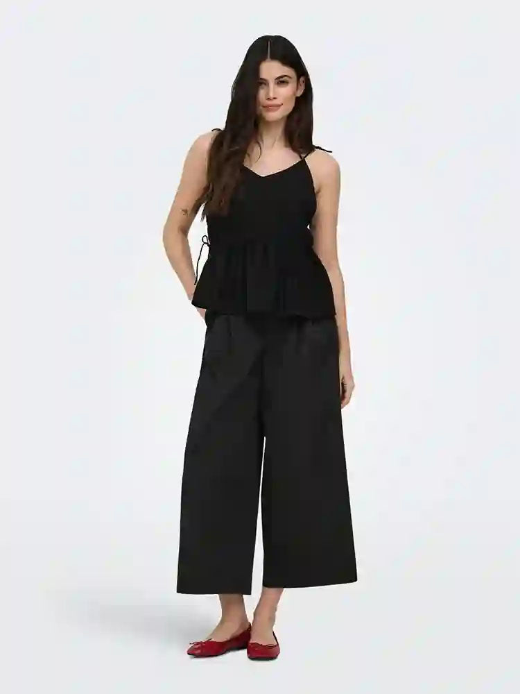 Onltanny Mid Waist Pleated Culottes-Black