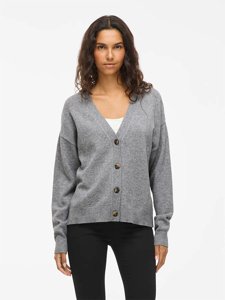 Viril V Neck Knit Cardigan-Grey