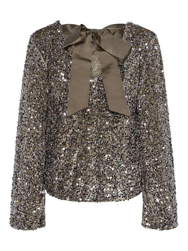 Pckam Deep Back Bow Deep Beige/Gold Sequins Top
