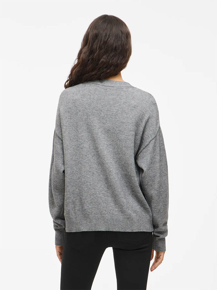 Viril V Neck Knit Cardigan-Grey