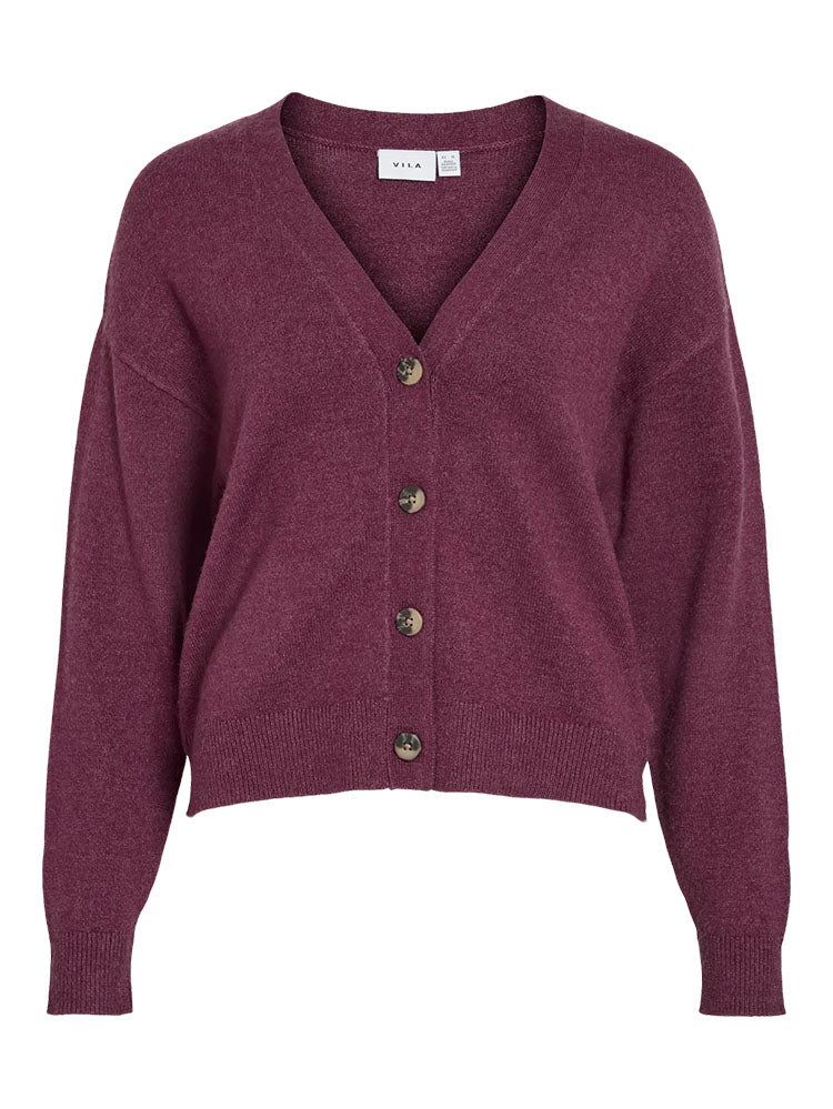 Viril V Neck Knit Cardigan-Berry