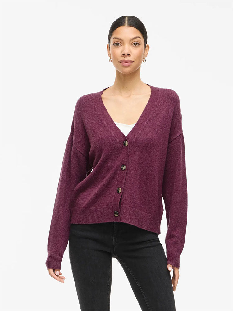 Viril V Neck Knit Cardigan-Berry
