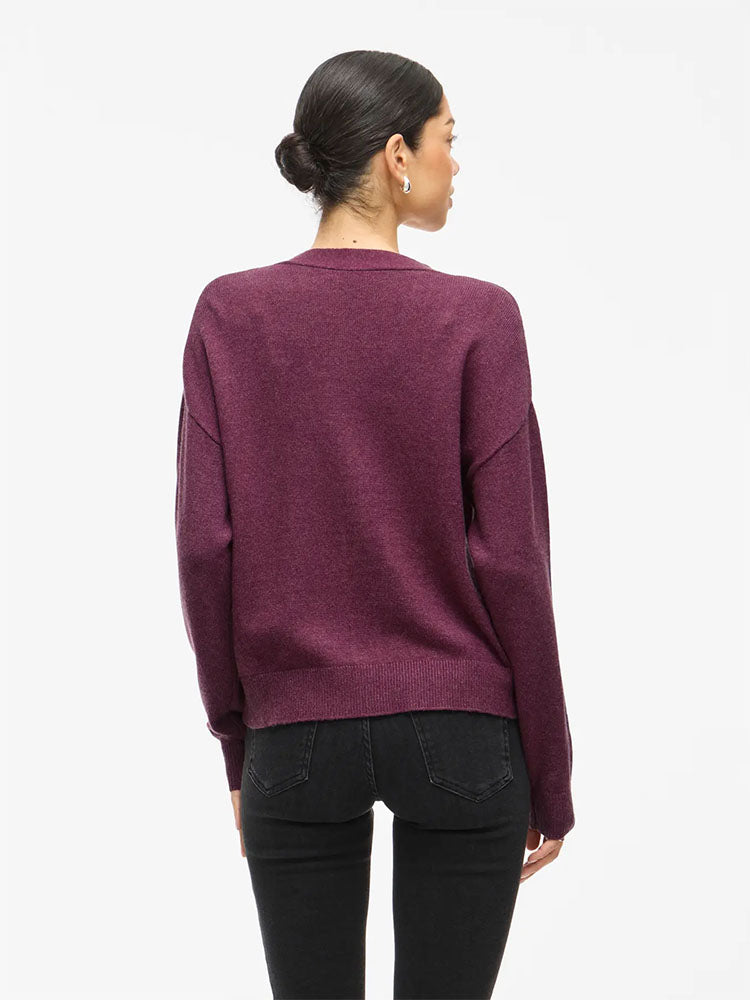 Viril V Neck Knit Cardigan-Berry