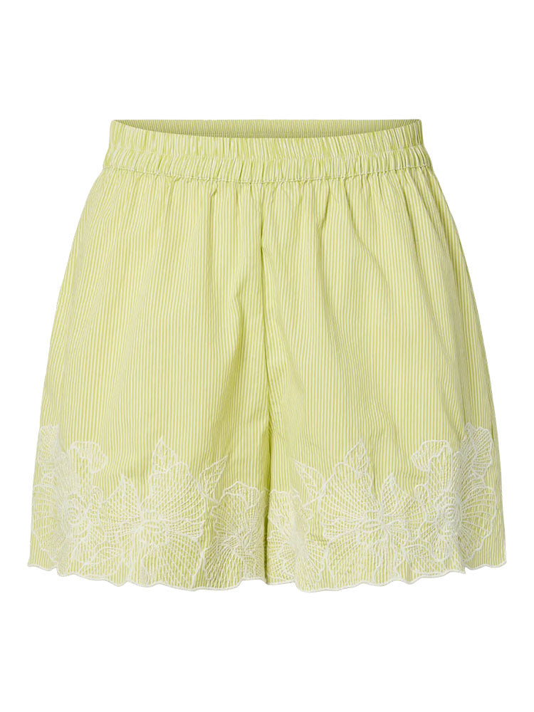 Pcgilia High Waist Shorts-Celery Green Stripe with Embroidery