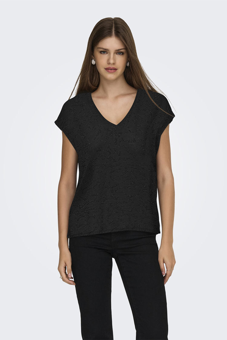 Onlcarol V Neck Glitter Top-Black Zebra