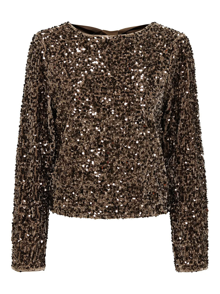 Onlconfidence Sequin Bow Top-Brown