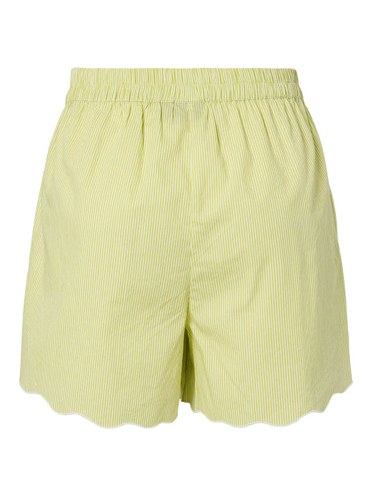 Pcgilia High Waist Shorts-Celery Green Stripe with Embroidery