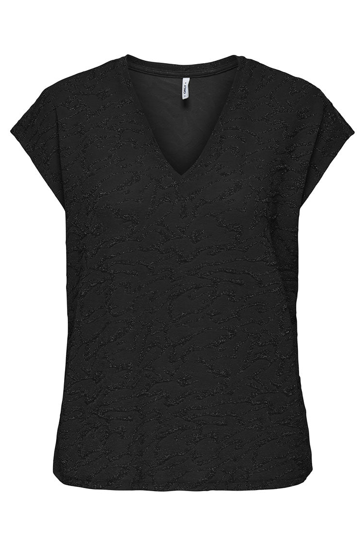 Onlcarol V Neck Glitter Top-Black Zebra