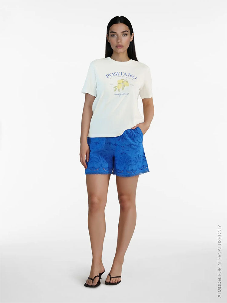 Viyara Reg Waist Broderie Anglaise Shorts-Victoria Blue