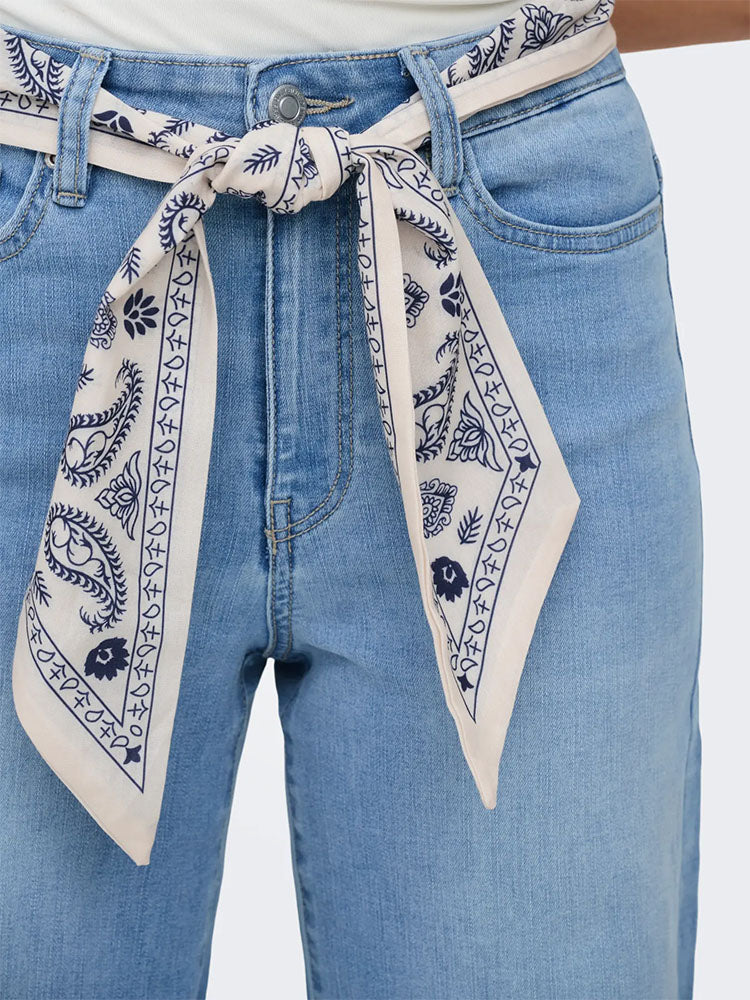 Onlmadison High Waist Wide Leg Jeans with Scarf Belt-Medium Blue Denim
