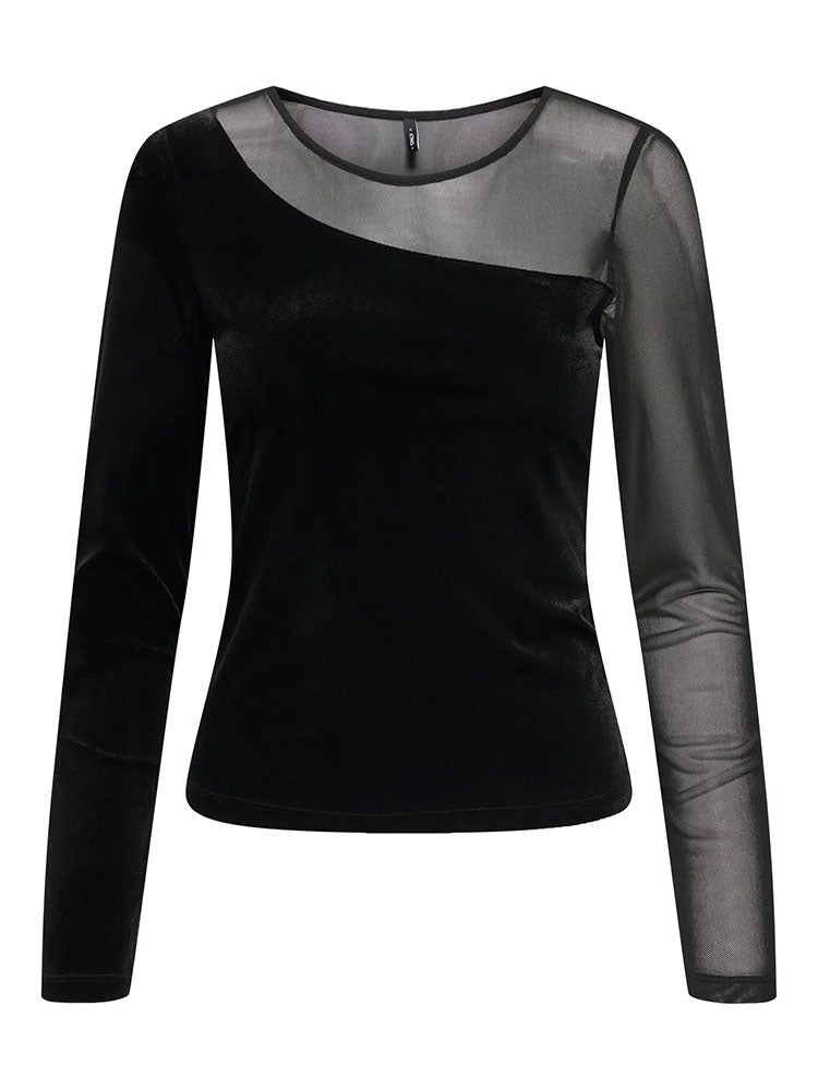 Onlsmooth Black Mesh/Velvet Top