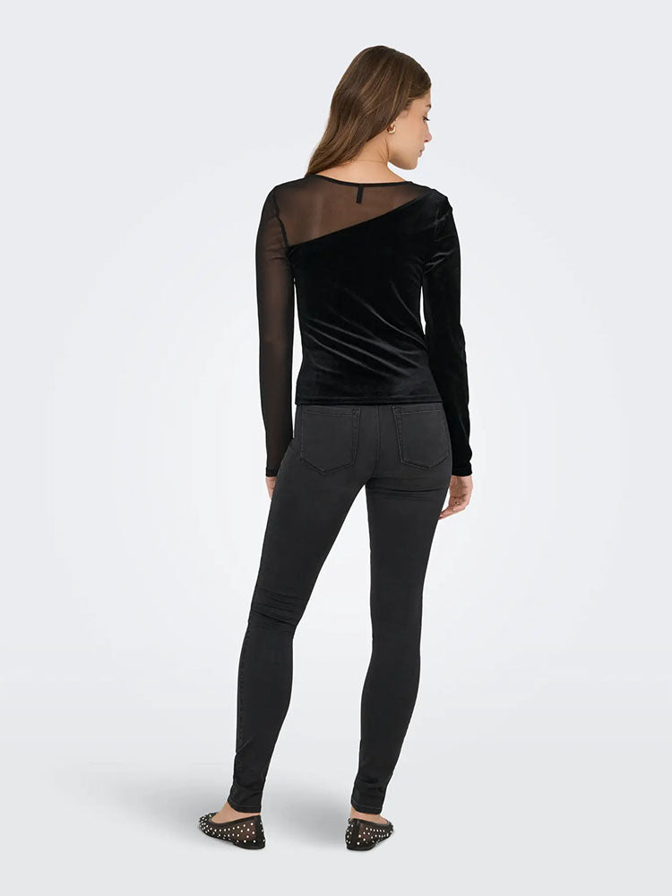 Onlsmooth Black Mesh/Velvet Top