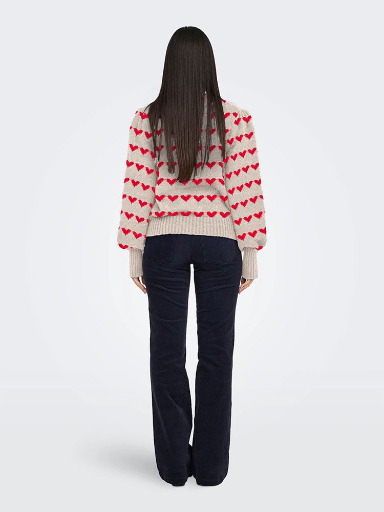 Jdysigrid Cream Knit Sweater with Red Hearts