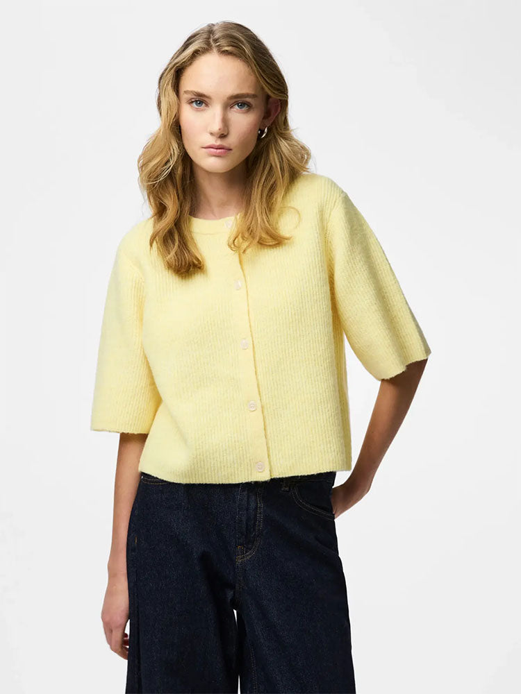 Pcsilly Short Sleeve Knit Cardigan-Pale Banana