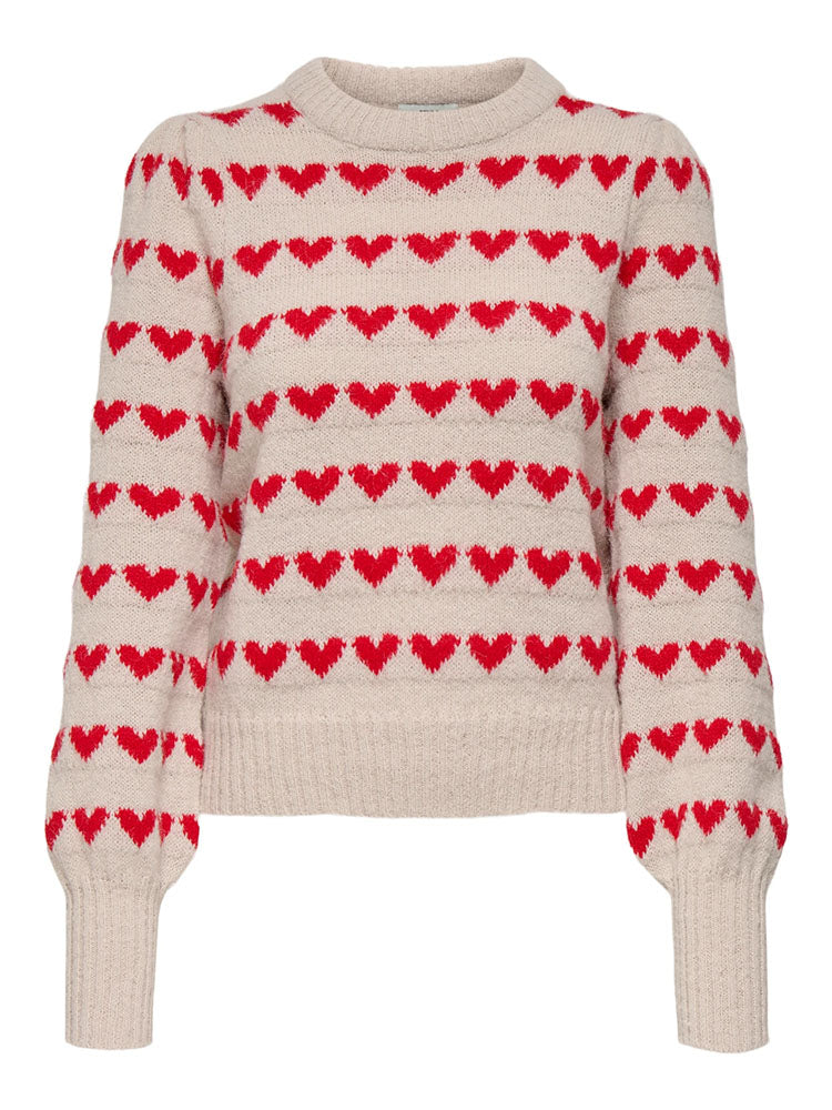 Jdysigrid Cream Knit Sweater with Red Hearts
