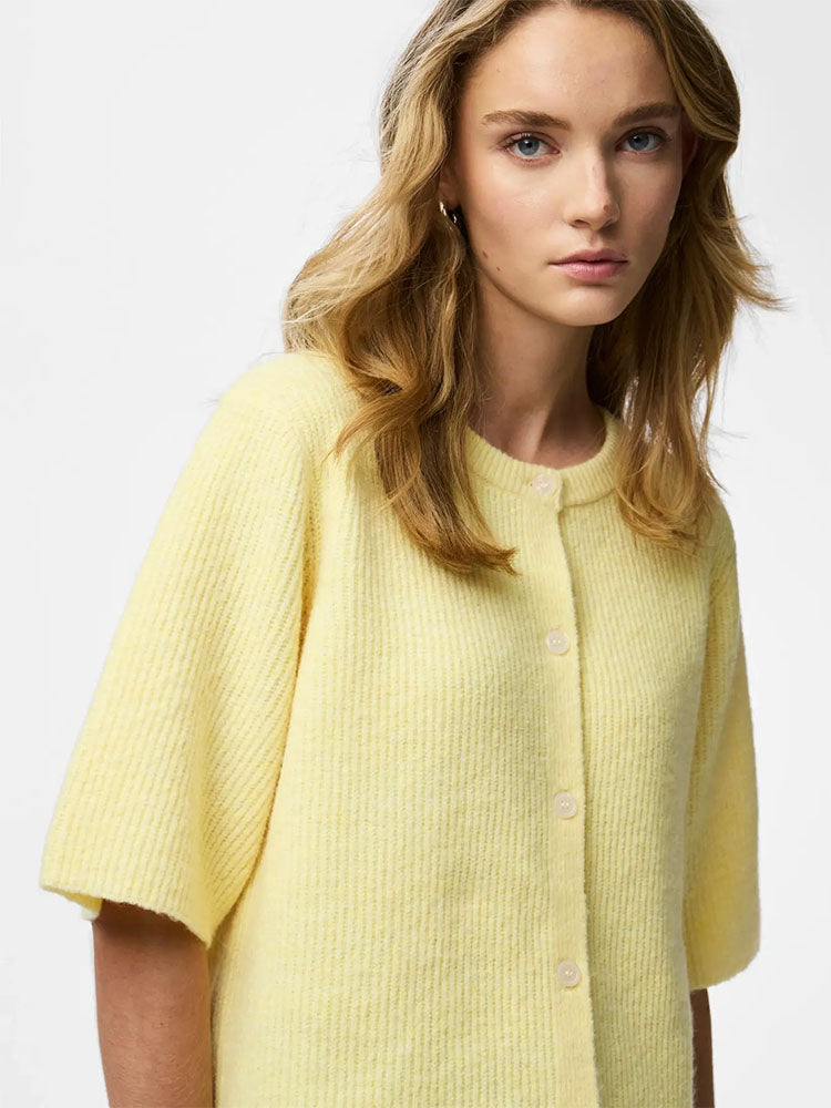 Pcsilly Short Sleeve Knit Cardigan-Pale Banana