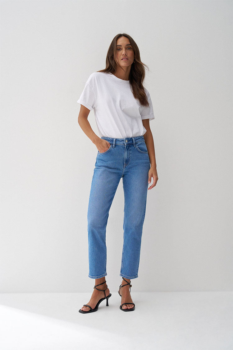 Salsa True Cropped Slim Jeans-Medium Blue Denim